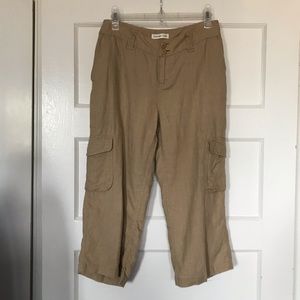 Coldwater Creek Tan 100% Linen Capri Pants sz 6